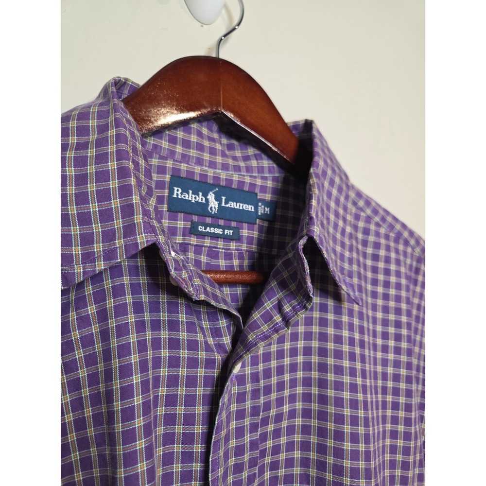 Ralph Lauren Plaid Button Down Shirt Mens M Purple Green Classic Fit Cotton Pony